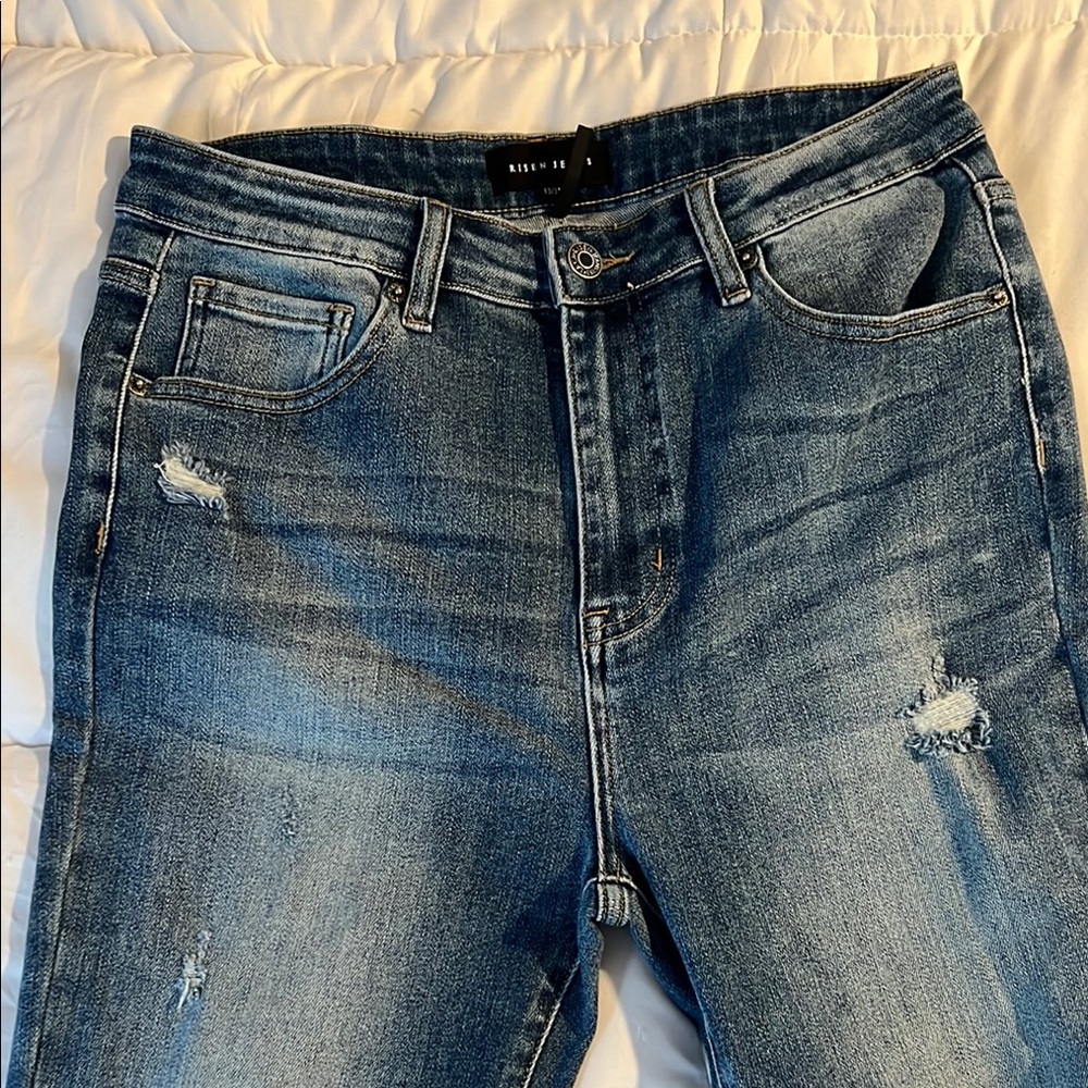 Blue Flare Wide Leg Jeans with Distressed Details - Picture 5 of 5